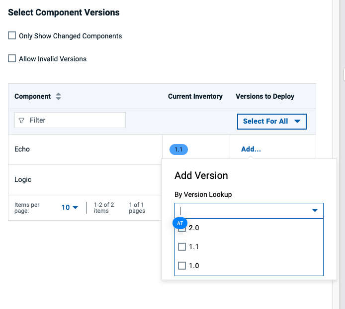 Run Process Dialog - Select Component Version 1