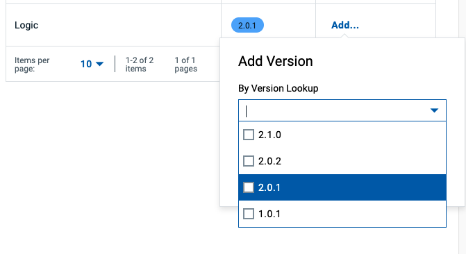 Run Process Dialog - Select Component Version 2