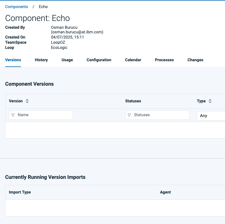 Component - Newly Created Comp first view versions 