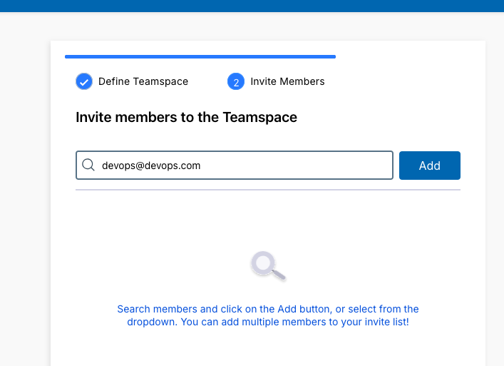 Teamspace - Create New - search Member