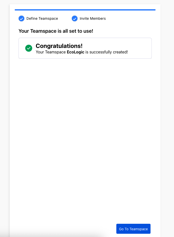 Teamspace - Create New - creation successfull