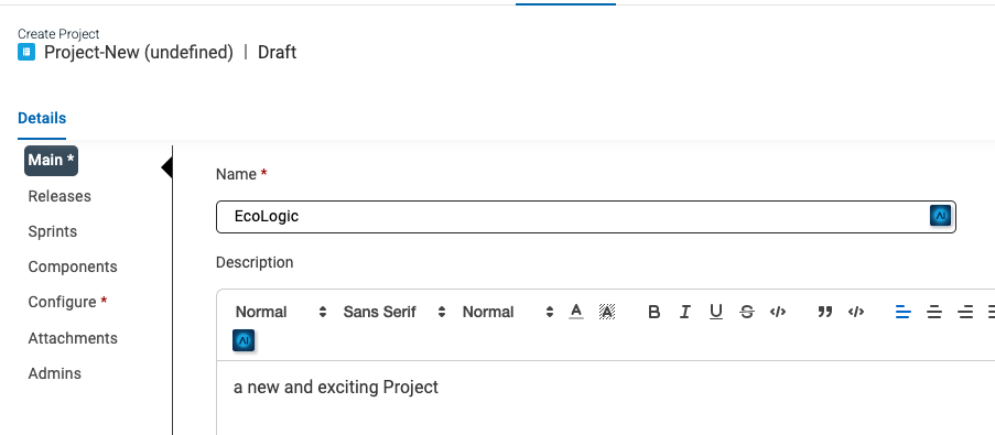 Enter Project Name and Description