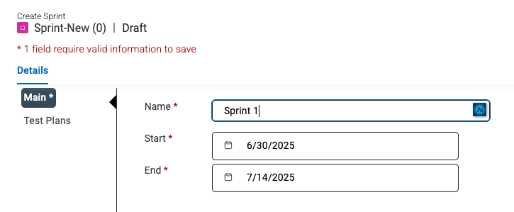 Create new Sprint Dialog