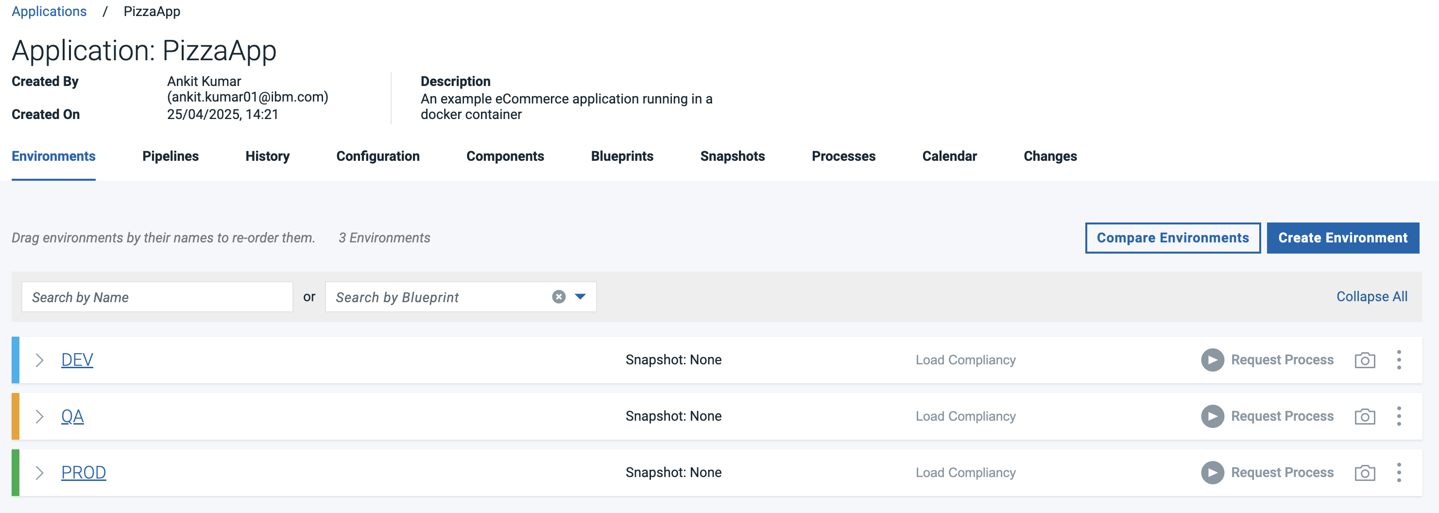 Deploy Environment Page