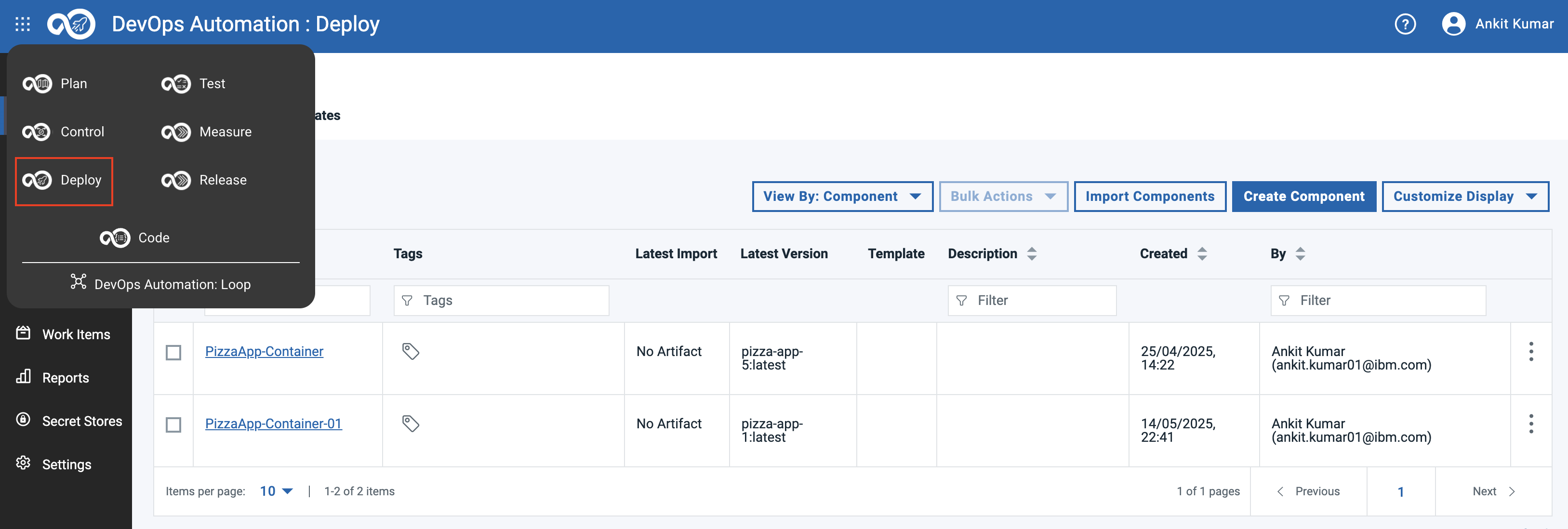Deploy Applications Page