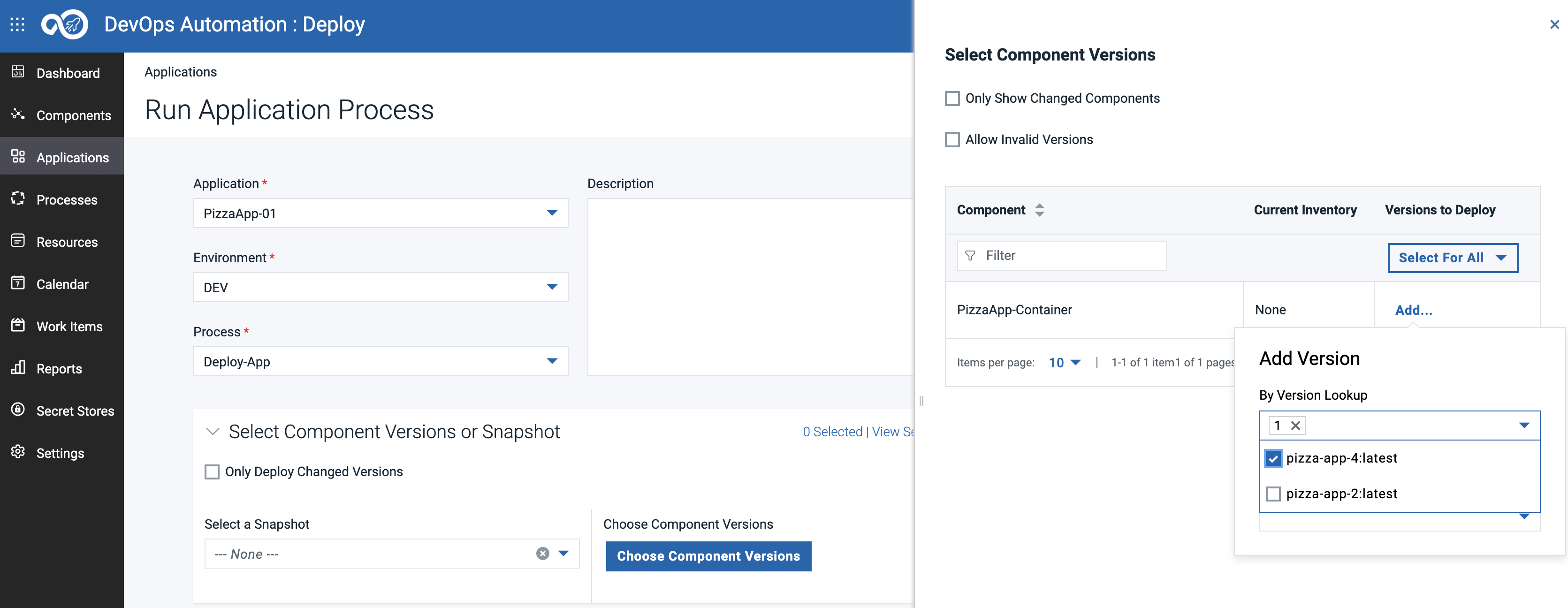 Run Application pipeline Page