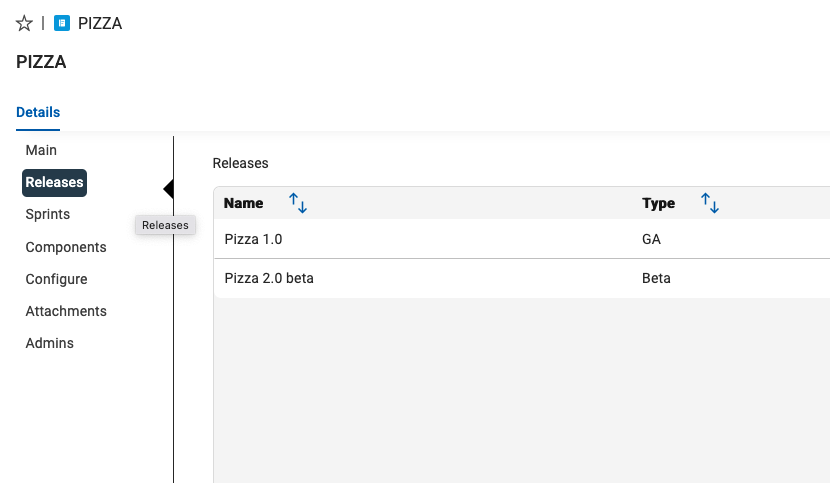 Project list of Releases