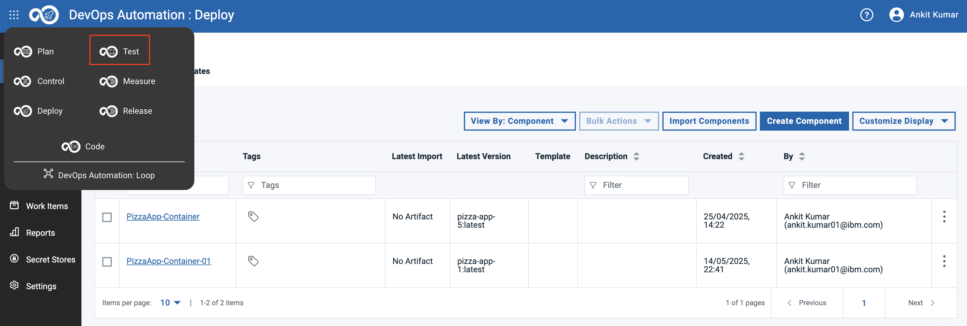 Test Applications Page