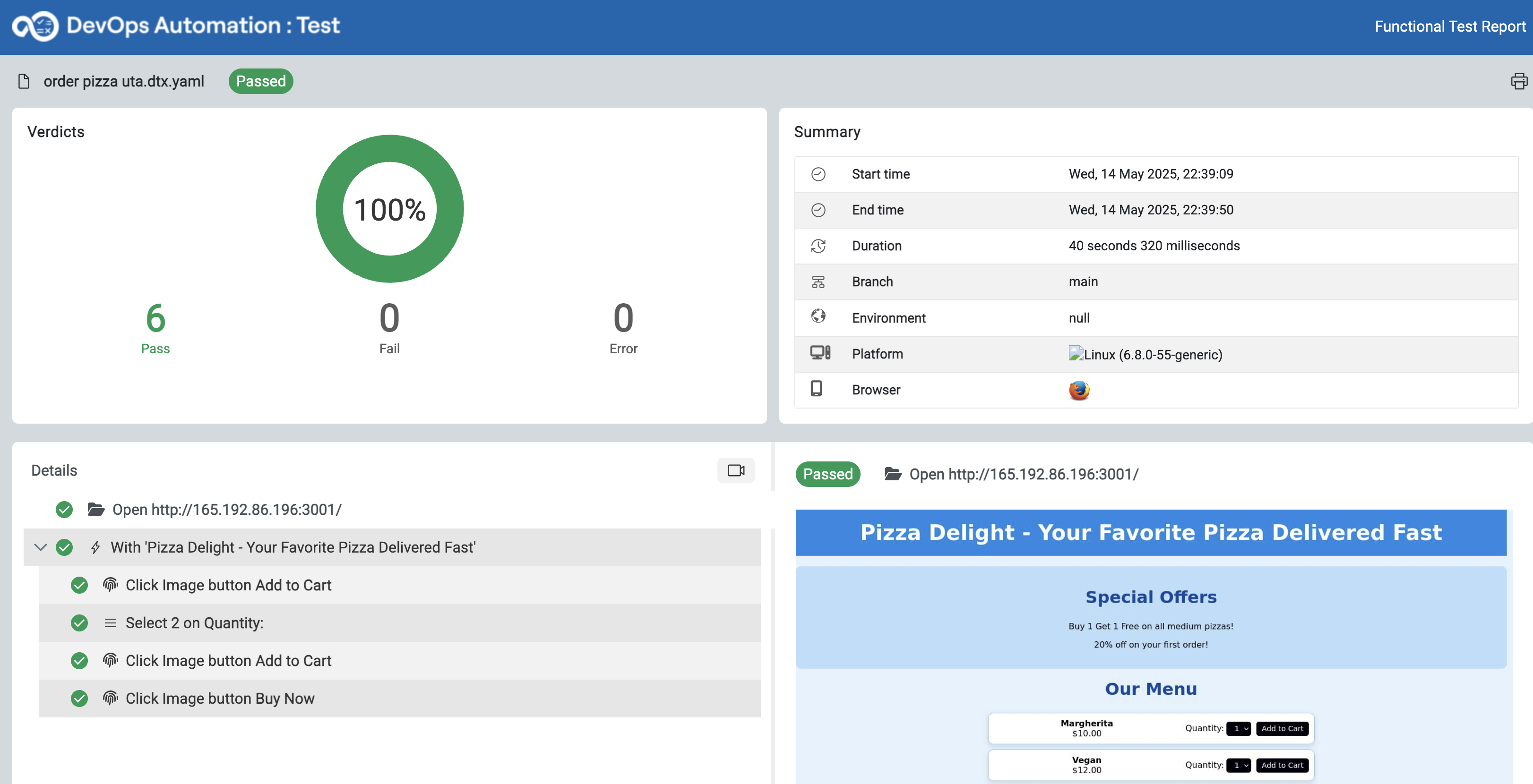 Test Dashboard Page