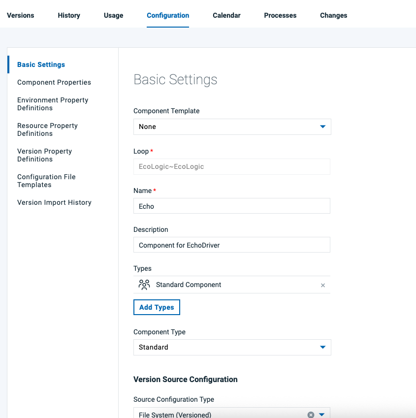 Component - Newly Created Comp configuration view