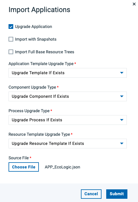Import App dialog