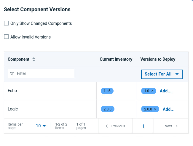 Select Versions for Components