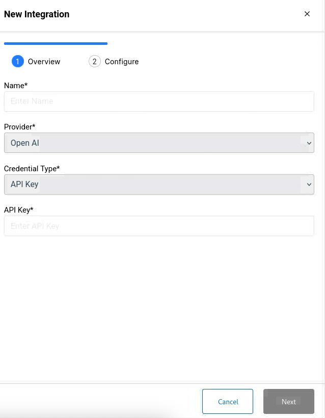 New Integrations Dialog