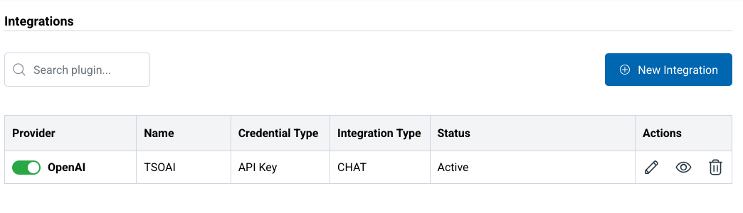 Integrations View with Entry