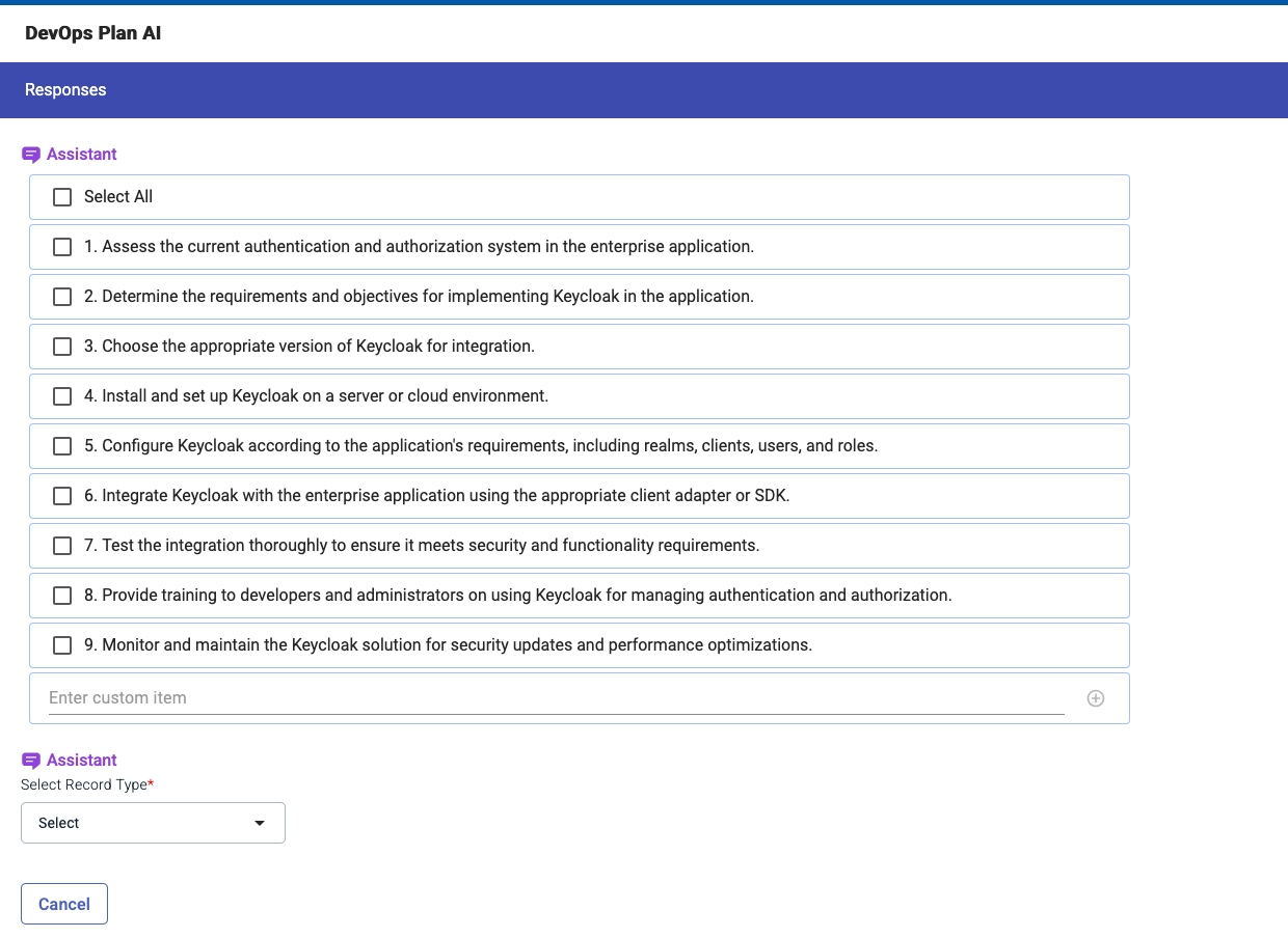AI Responses with Checkboxes