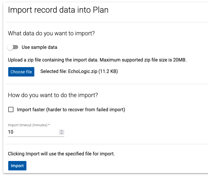 Import Dialog with selected File