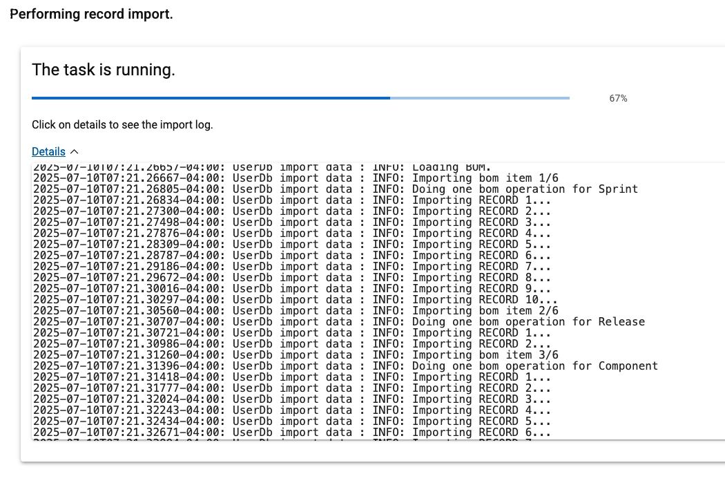 Import running with Details